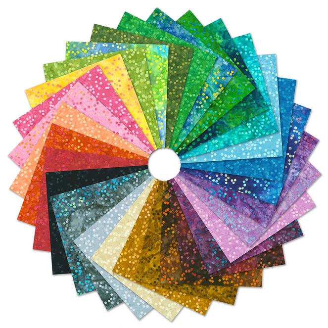 Artisan Batiks Confetti 5" Charm Squares, Robert Kaufman CHS-1344-42, 5" Precut Rainbow Colors Polka Dots Batik Charm Pack Fabric Squares