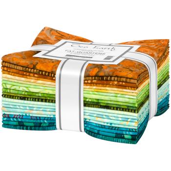 Artisan Batiks - Geo Earth 20 Fat Quarter Bundle, Robert Kaufman FQ-2225-20, Blue Green Rust Geometric Batik Fabric, 18" x 22" Fabric Cuts