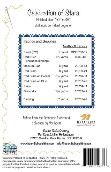 Celebration of Stars Panel Frame Quilt Pattern, Bound to Be Quilting BTBQ557 PTN3577, Patriotic Panel Friendly Lap Throw Quilt Pattern