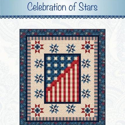 Celebration of Stars Panel Frame Quilt Pattern, Bound to Be Quilting BTBQ557 PTN3577, Patriotic Panel Friendly Lap Throw Quilt Pattern