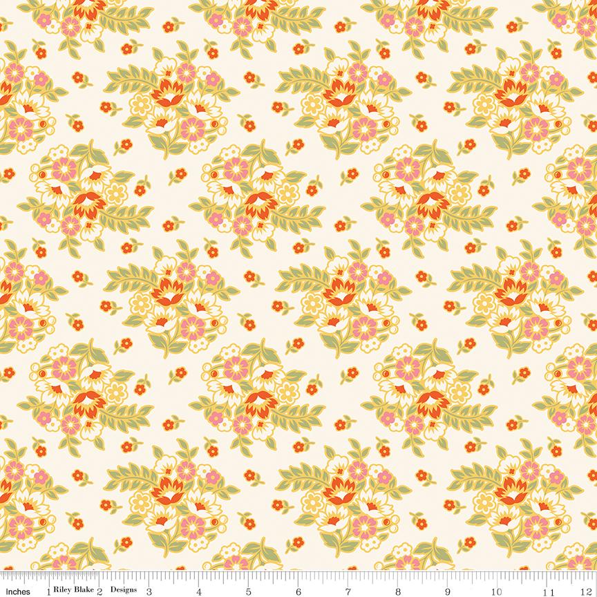 Peach Cobbler 10" Stacker, Riley Blake 10-17420-42, 10" Precut Pink Orange Green Yellow Spring Floral Fabric Squares, Lily Ashbury