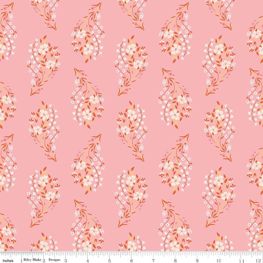 Peach Cobbler 10" Stacker, Riley Blake 10-17420-42, 10" Precut Pink Orange Green Yellow Spring Floral Fabric Squares, Lily Ashbury