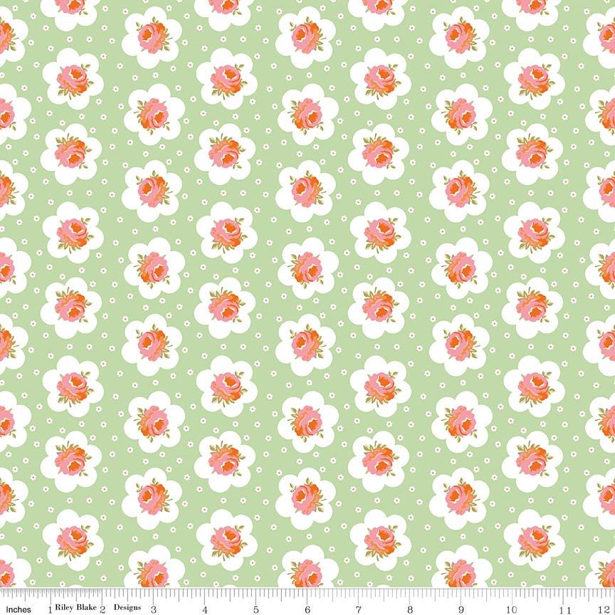 Peach Cobbler 10" Stacker, Riley Blake 10-17420-42, 10" Precut Pink Orange Green Yellow Spring Floral Fabric Squares, Lily Ashbury
