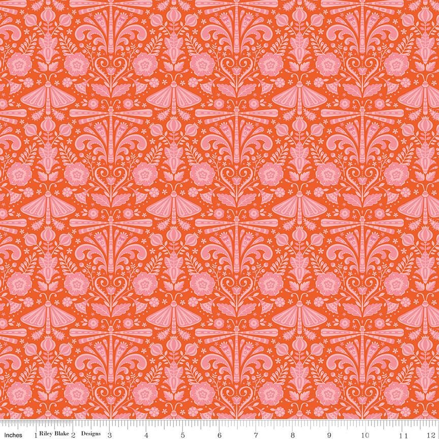 Peach Cobbler 10" Stacker, Riley Blake 10-17420-42, 10" Precut Pink Orange Green Yellow Spring Floral Fabric Squares, Lily Ashbury