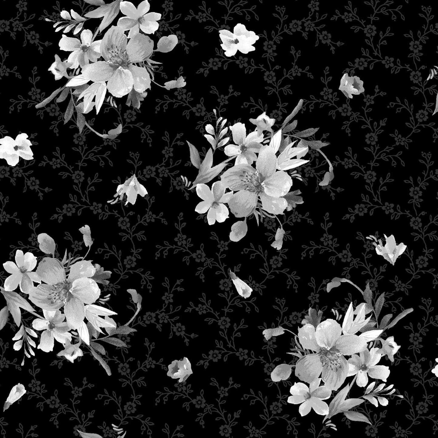 Moonlit Walk 2.5" Strips, Maywood Studio ST-MASMOON, 2.5" Precut Black Gray White Floral Fabric Strips, Floral Fabric Strip Roll