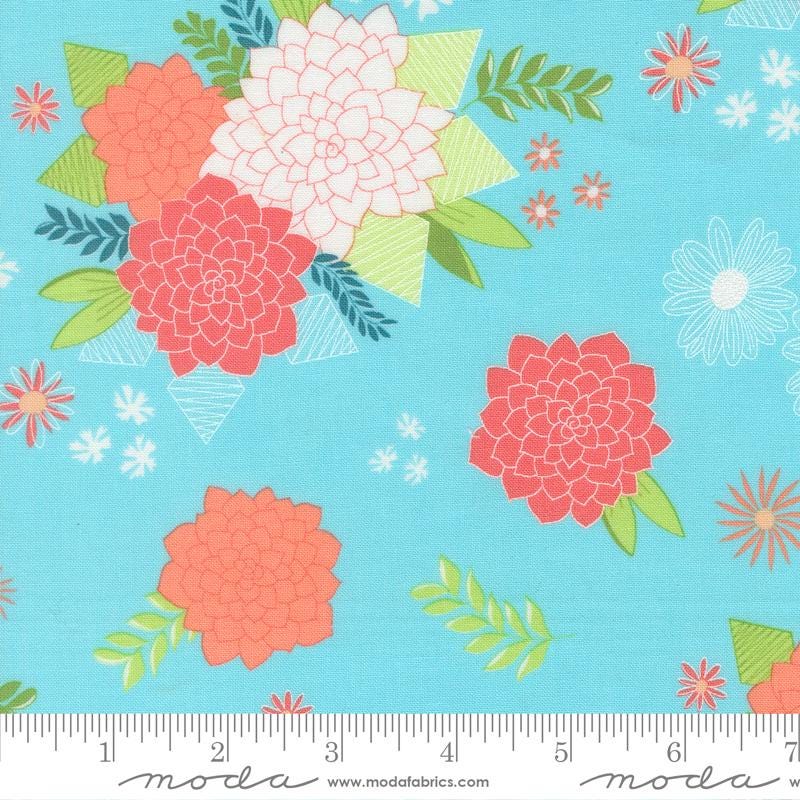 Honeyed Horizon 5" Charm Pack, Moda 47010PP, 5" Precut Pink Peach Aqua Green Floral Charm Pack Fabric Squares, Keri Anguiano