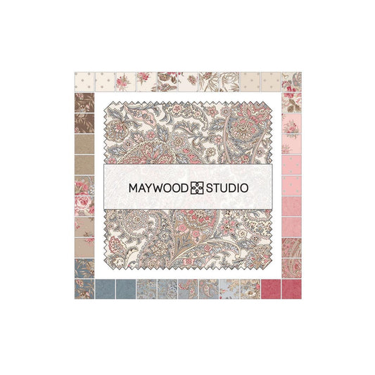 Meadow Blush 5" Charm Pack, Maywood Studio CP-MASMEBL, 5" Precut Pink Taupe Blue Paisley Floral Charm Pack Fabric Squares