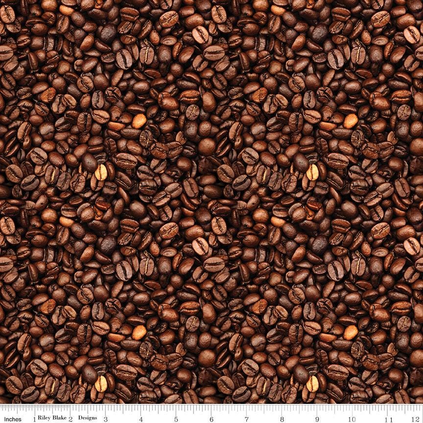 Coffee Time 5" Stacker, Riley Blake 5-17130-42, 5" Precut Brown Green Blush Coffee Themed Floral Fabric Squares