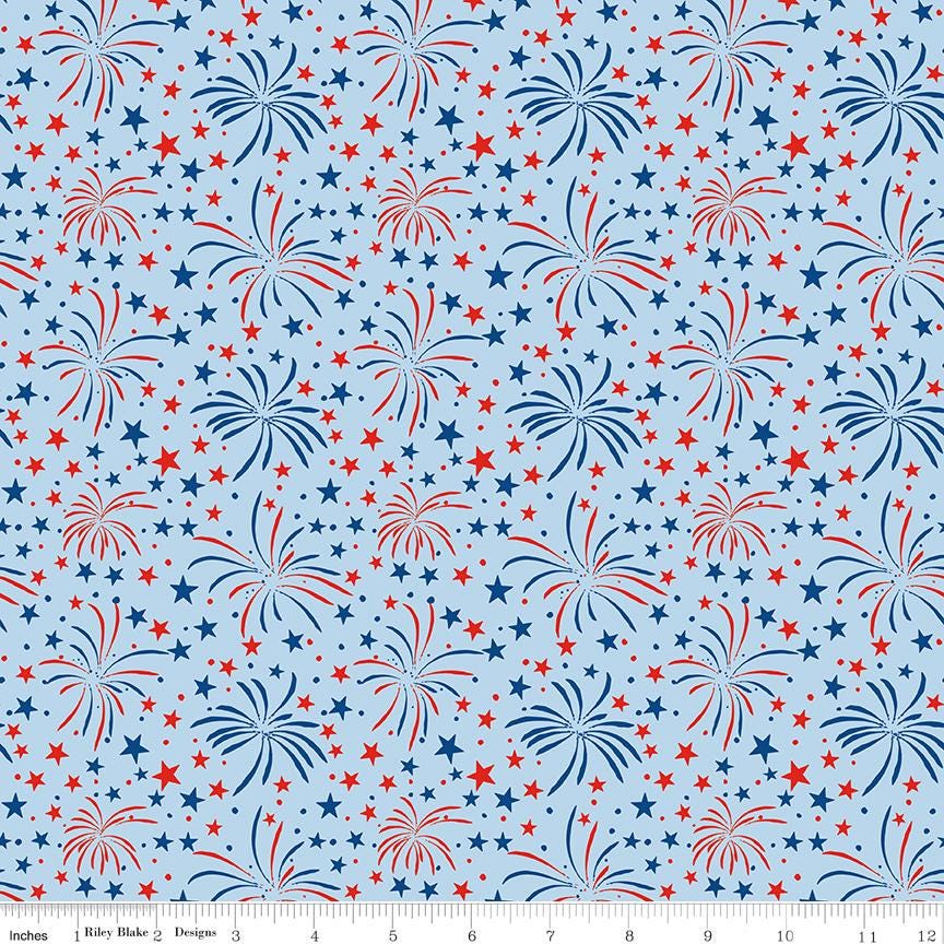 Firecracker 5" Stacker, Riley Blake 5-17200-42, 5" Precut Red White Blue Patriotic Floral Quilt Fabric Squares, My Mind's Eye