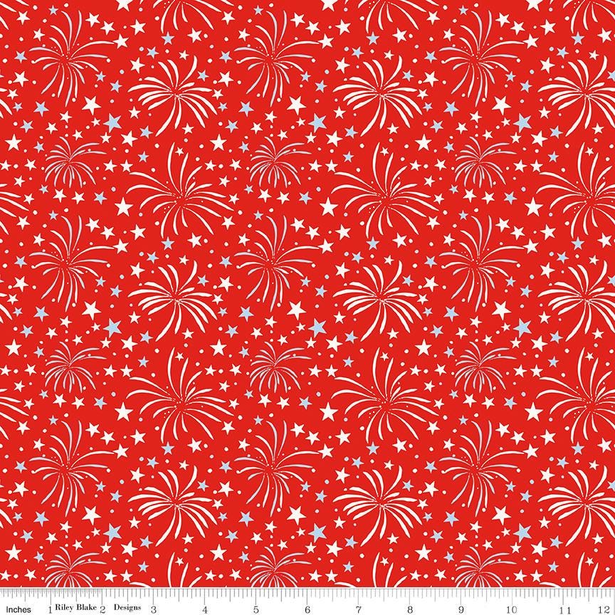 Firecracker 5" Stacker, Riley Blake 5-17200-42, 5" Precut Red White Blue Patriotic Floral Quilt Fabric Squares, My Mind's Eye