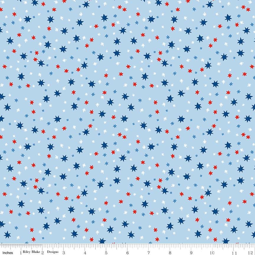 Firecracker 5" Stacker, Riley Blake 5-17200-42, 5" Precut Red White Blue Patriotic Floral Quilt Fabric Squares, My Mind's Eye