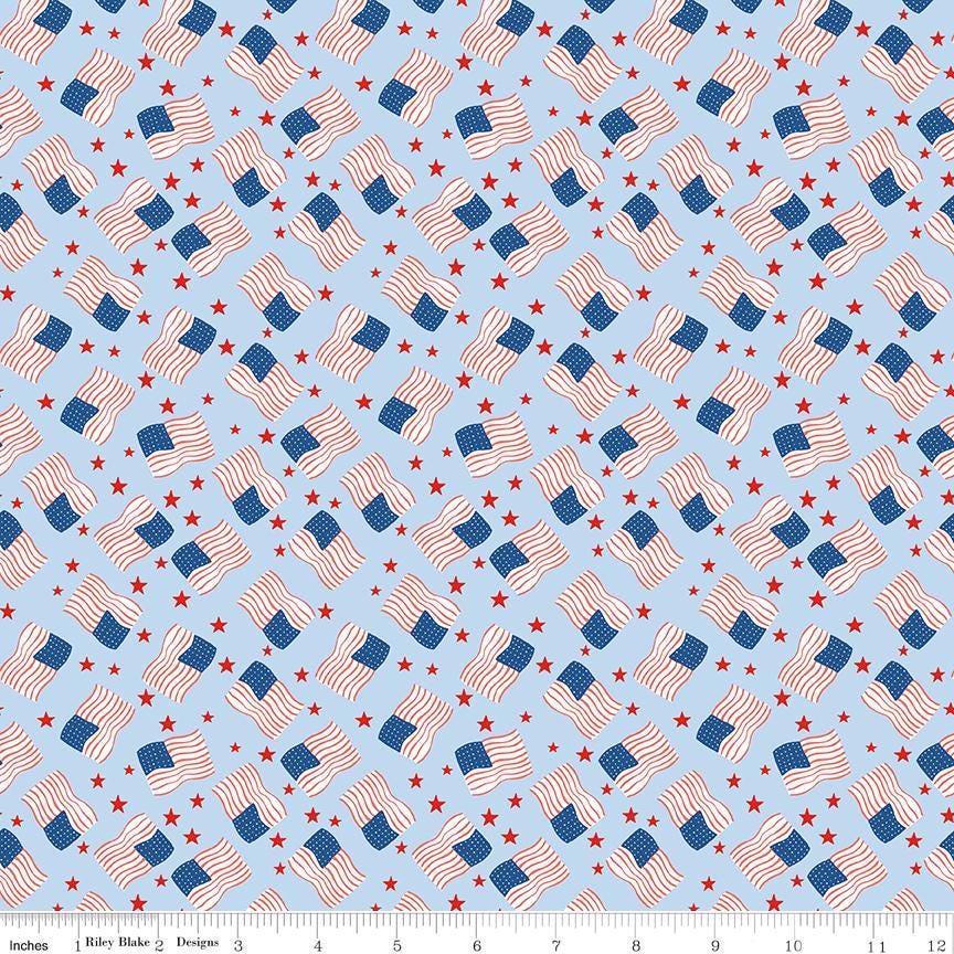 Firecracker 5" Stacker, Riley Blake 5-17200-42, 5" Precut Red White Blue Patriotic Floral Quilt Fabric Squares, My Mind's Eye
