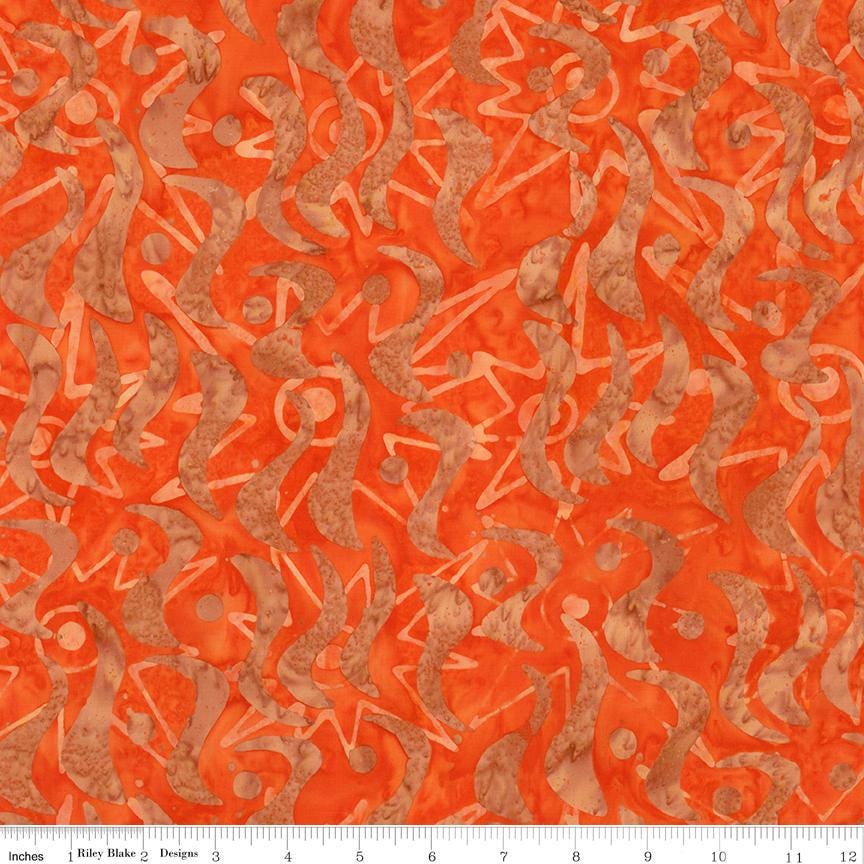 Expressions Batiks Starburst Groove 5" Stacker, Riley Blake 5-23578-42, 5" Precut Orange Green Blue Yellow Brown Batik Fabric Squares