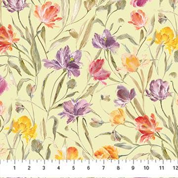 Flourish Tiles, Figo TFLOUR42-10, 10" Precut Pink Purple Orange Green Floral Layer Cake Fabric Squares, Hina Mirza