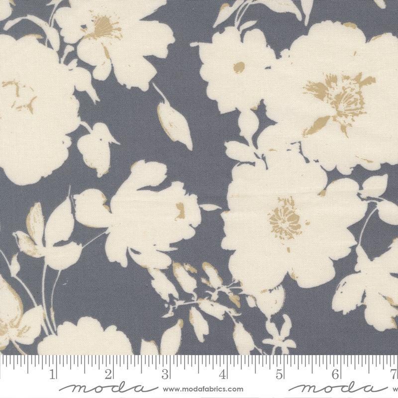 108" Arabesque - Blue-Gray Cream Floral Wide Quilt Back Fabric, Moda 108041 16 Dusk, Cotton Sateen Quilt Backing Fabric, By the Yard