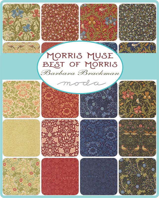 Morris Muse 5" Charm Pack, Moda 13380PP, 5" Precut Floral Reproduction Quilting Fabric Squares, Barbara Brackman