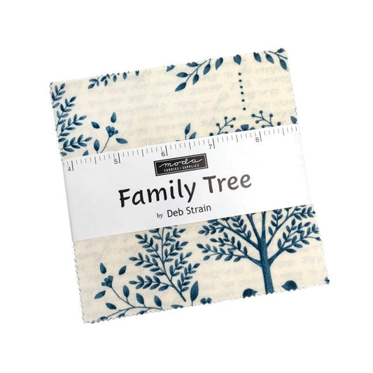 Family Tree 5" Charm Pack 2026, Moda 56160PP, 5" Precut Blue Green Orange Cream Rust Charm Pack Fabric Squares, Deb Strain