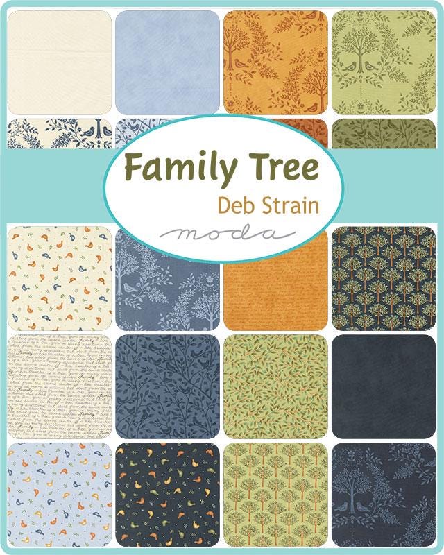 Family Tree 5" Charm Pack 2026, Moda 56160PP, 5" Precut Blue Green Orange Cream Rust Charm Pack Fabric Squares, Deb Strain