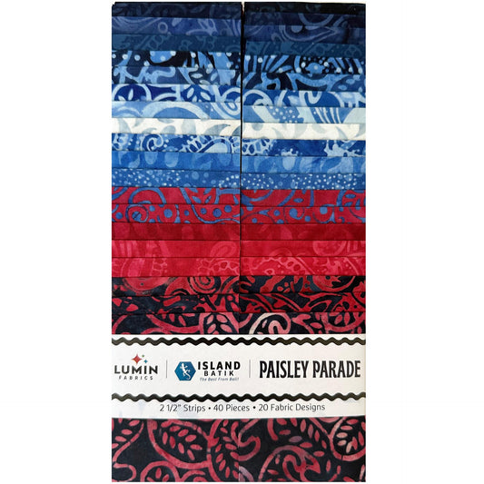 Paisley Parade 2.5" Strip Pack, Island Batik, 2.5" Precut Red White Blue Patriotic Batik Fabric Strips