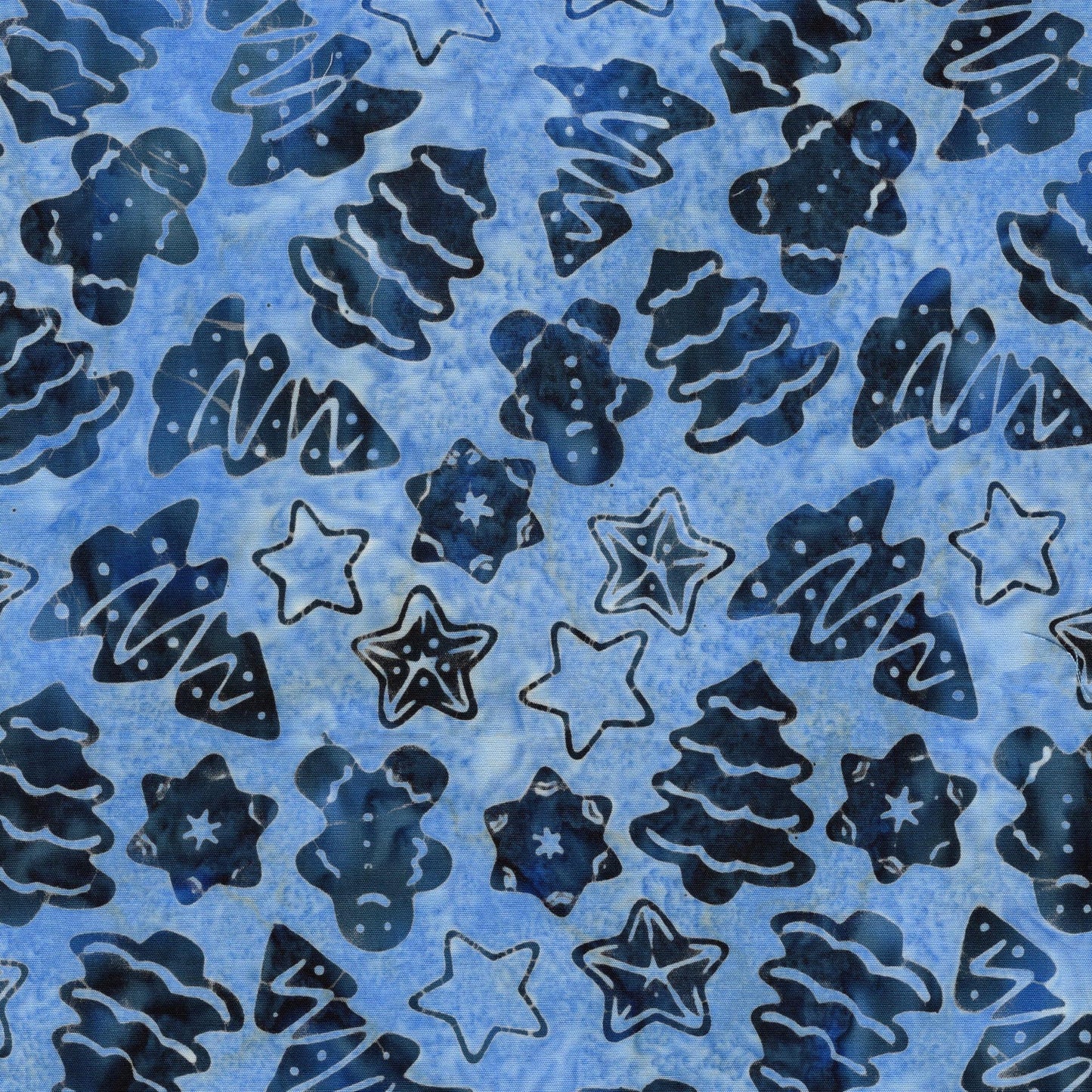 Frosted Wishes 2.5" Strip Pack, Island Batik, 2.5" Precut Blue White Christmas Xmas Icons Batik Fabric Strips