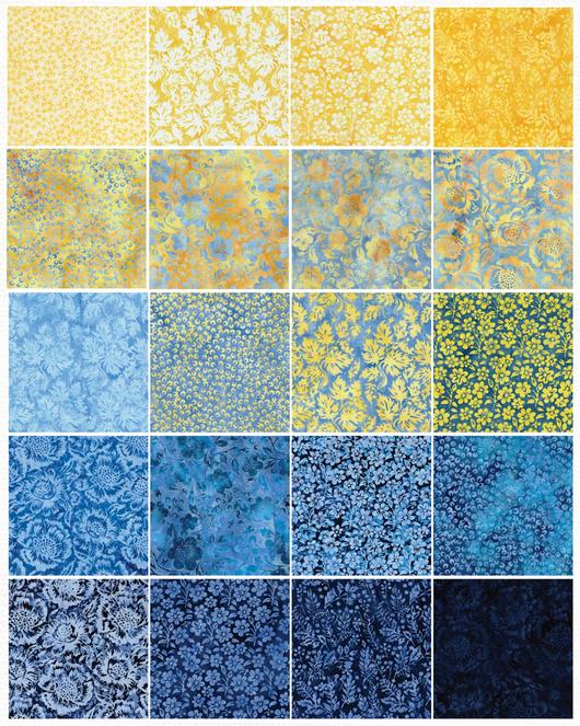 Countryside Charm 2.5" Strip Pack, Island Batik, 2.5" Precut Yellow Blue Batik Jelly Roll Fabric Strips