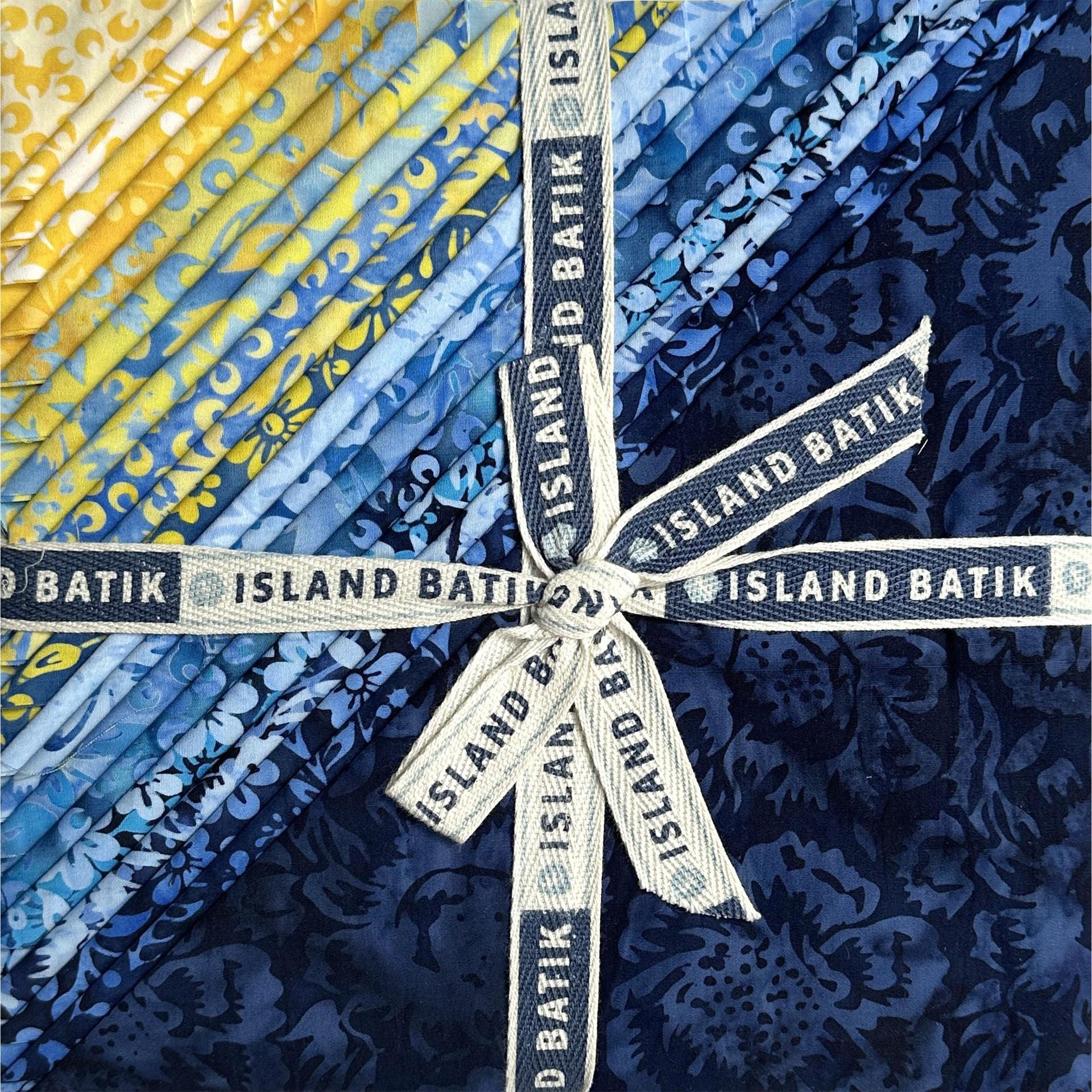 Countryside Charm 10" Stack, Island Batik, 10" Precut Blue Yellow Batik Fabric Layer Cake Quilt Squares