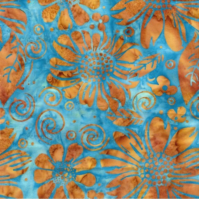 Bloom Grove 10" Squares, Island Batik, 10" Precut Turquoise Blue Brown Batik Layer Cake Fabric Squares