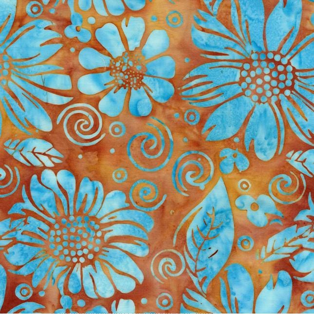 Bloom Grove 10" Squares, Island Batik, 10" Precut Turquoise Blue Brown Batik Layer Cake Fabric Squares