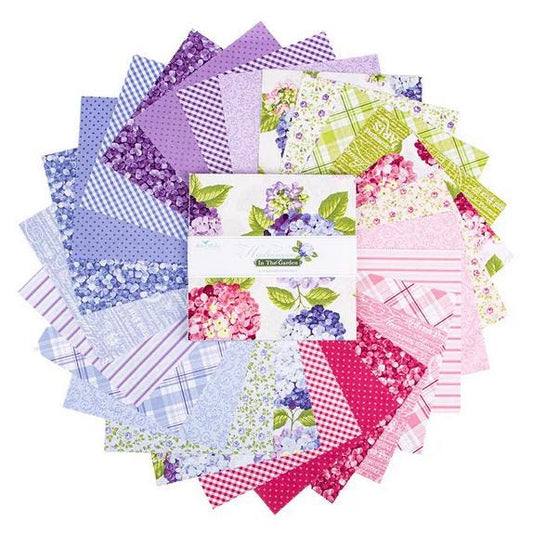 Hydrangeas in the Garden 10" Stacker, Riley Blake 10-16830-42, Precut Spring Floral Quilt Hydrangea Fabric Squares, Jennifer Bosworth