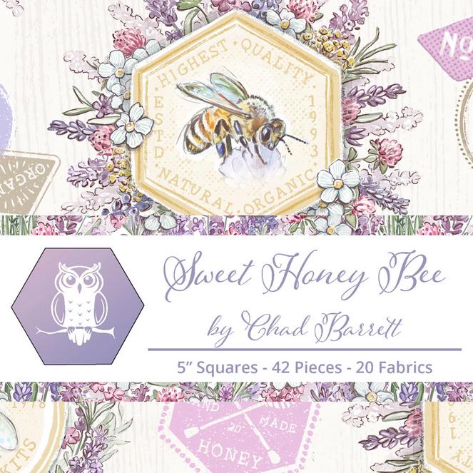 Sweet Honey Bee 5" Charm Squares, White Owl Fabrics SWEEHONEYBEE-05, 5" Precut Beehive Bees Floral Quilt Fabric Squares, Chad Barrett