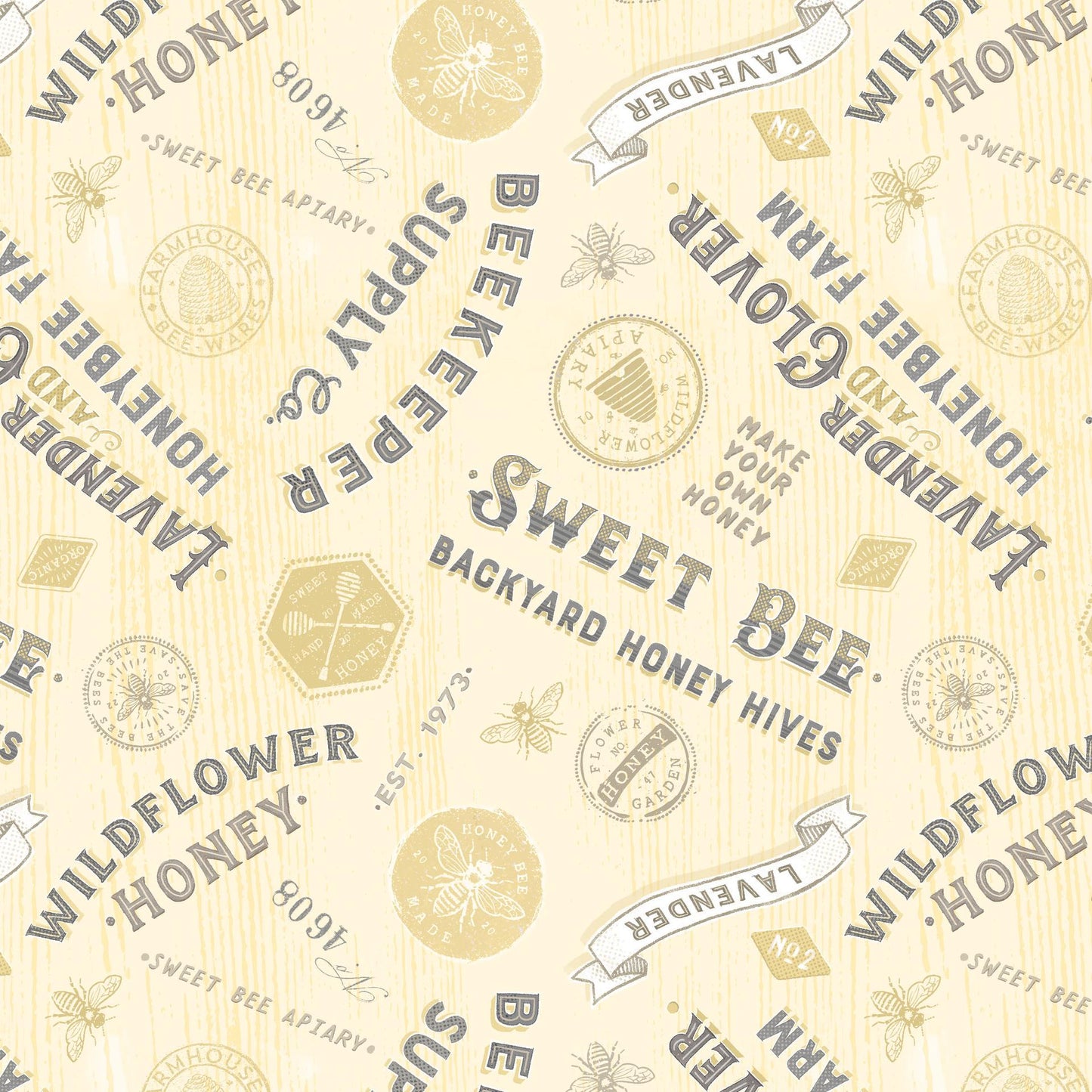 Sweet Honey Bee 5" Charm Squares, White Owl Fabrics SWEEHONEYBEE-05, 5" Precut Beehive Bees Floral Quilt Fabric Squares, Chad Barrett