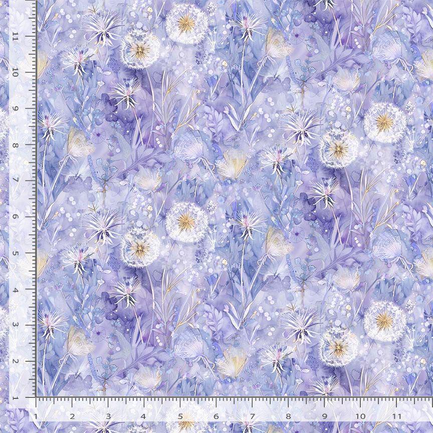 Mystic Meadow - Dandelions Floral on Lavender Fabric, Timeless Treasures FLEUR-CD4216 Lilac, Floral Field Botanical Floral Cotton Fabric