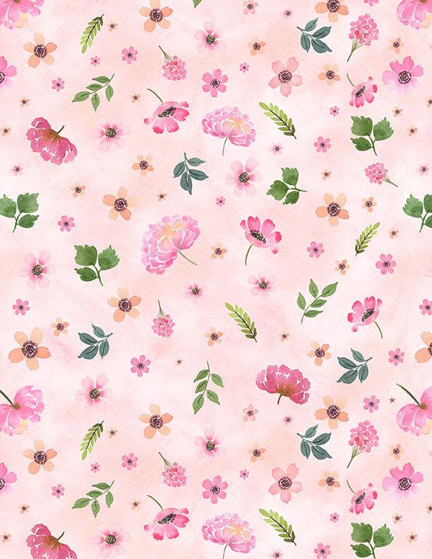 Peony Blossoms 5 Karat Crystals, Wilmington Prints 887-508, Precut 5" Pink Blue Yellow Floral Fabric Squares Charm Pack, Pooja Emrani