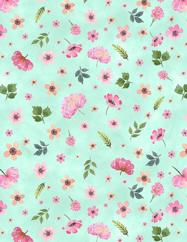 Peony Blossoms 5 Karat Crystals, Wilmington Prints 887-508, Precut 5" Pink Blue Yellow Floral Fabric Squares Charm Pack, Pooja Emrani