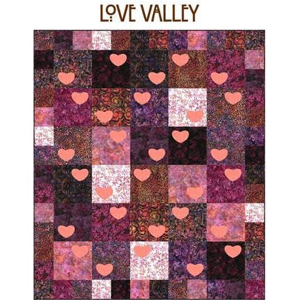 Love Valley Quilt Pattern, Bear Hug Quiltworks BHQ324, Yardage Friendly Patchwork Applique Hearts Baby Throw Bed Quilt Pattern