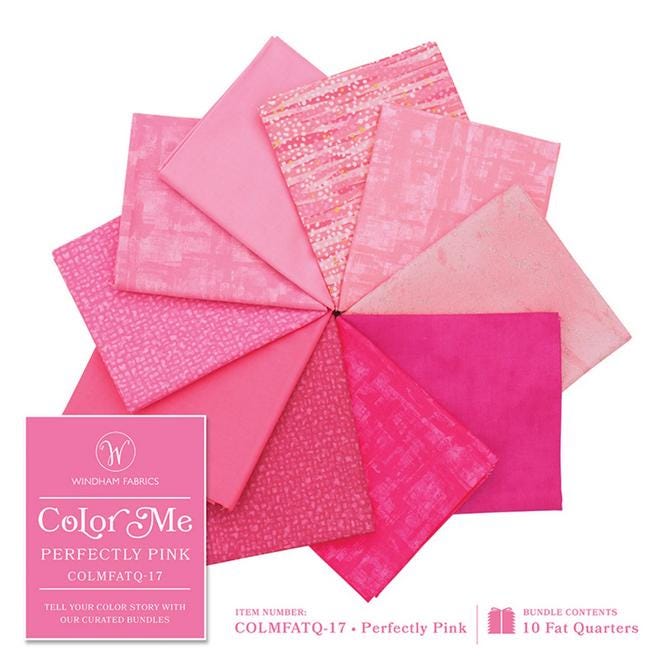 Color Me Perfectly Pink 10 Fat Quarter Bundle, Windham Fabrics COLMFATQ-17, Pink Tonal Fat Quarters, Pink Ombre Fat Quarter Bundle
