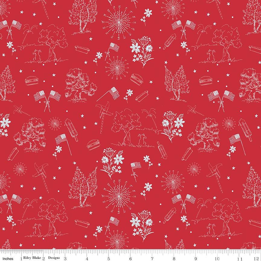 Firework Fields 5" Stacker, Riley Blake 5-17580-42, 5" Patriotic Floral Independence Day July 4th Fabric Squares, Gracey Larson