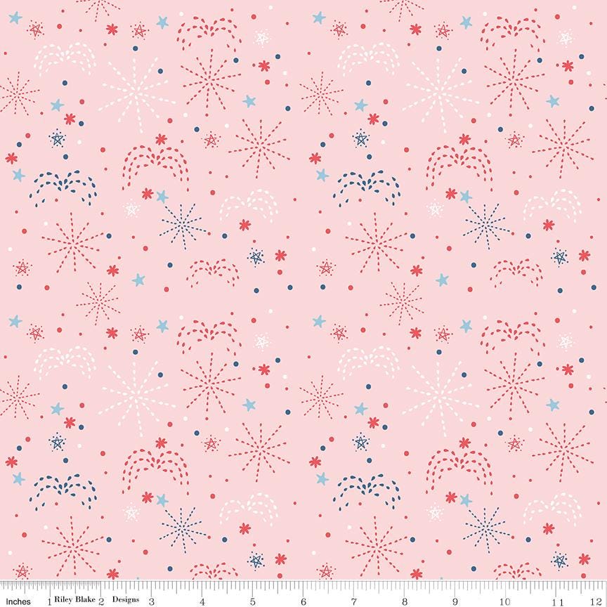Firework Fields 5" Stacker, Riley Blake 5-17580-42, 5" Patriotic Floral Independence Day July 4th Fabric Squares, Gracey Larson