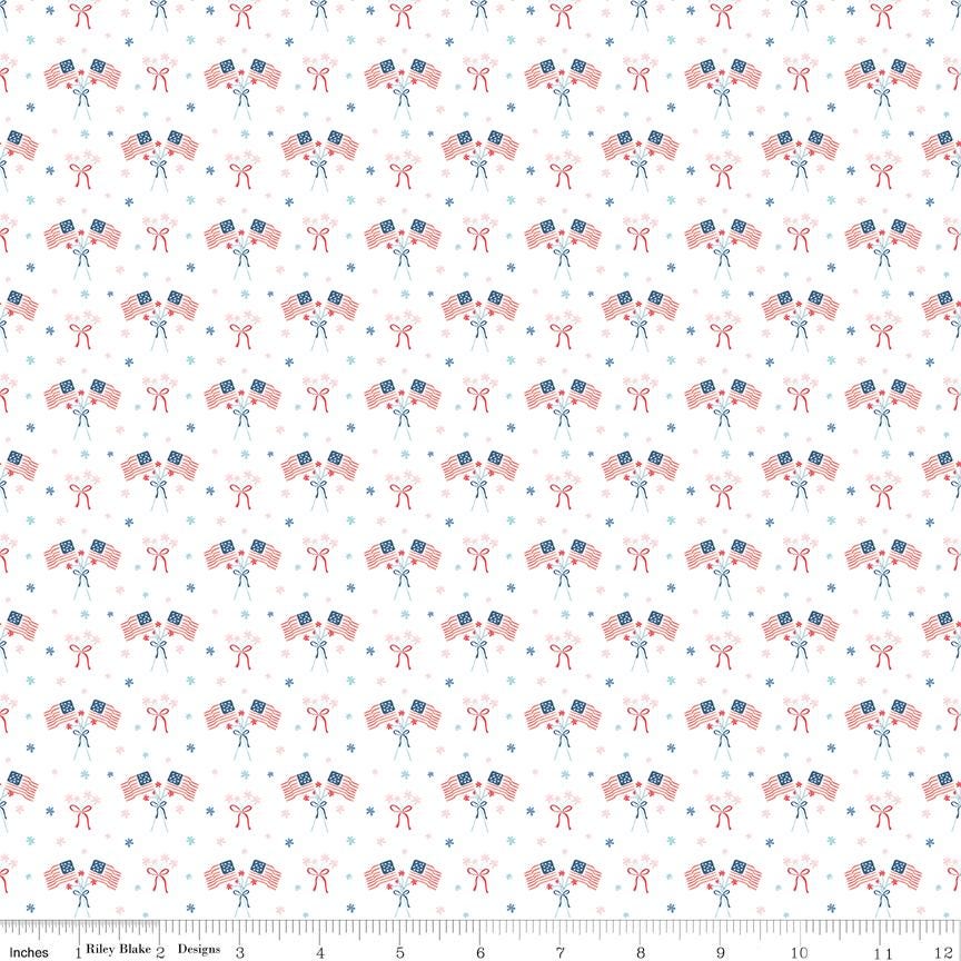 Firework Fields 5" Stacker, Riley Blake 5-17580-42, 5" Patriotic Floral Independence Day July 4th Fabric Squares, Gracey Larson