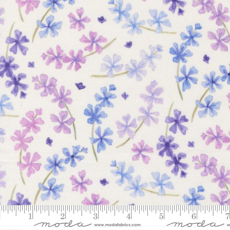 Delphiniums Charm Pack, Moda 24650PP, Precut 5" Lavender Pink Blue Watercolor Floral Quilt Fabric Squares, Janet Clare