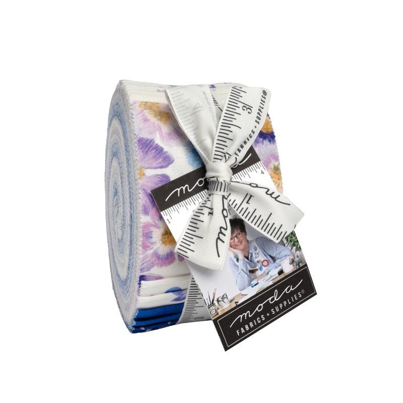 Delphinium Jelly Roll, Moda 24650JR, 2.5" Precut Pink Blue Lavender Floral Quilt Fabric Strips, Janet Clare