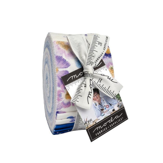 Delphinium Jelly Roll, Moda 24650JR, 2.5" Precut Pink Blue Lavender Floral Quilt Fabric Strips, Janet Clare