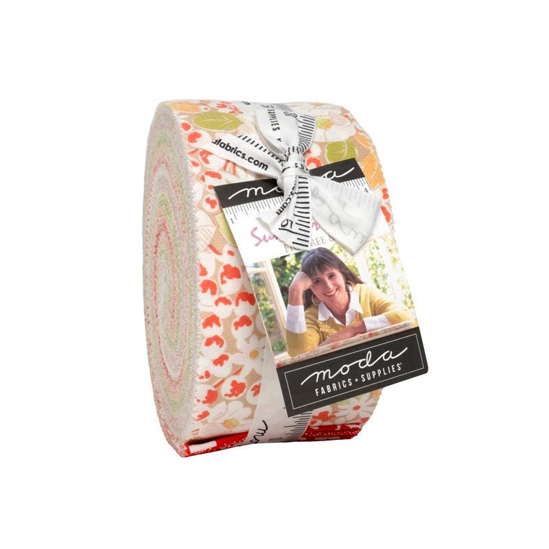 Summer's End Jelly Roll, Moda 35430JR, 2.5" Green Orange Red Pink Precut Floral Fabric Strips, Fig Tree and Co
