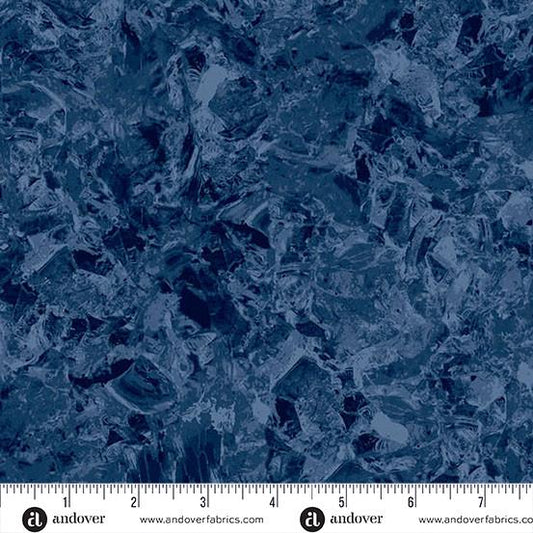 Heima - Dark Blue Texture Blender Fabric, Andover Fabrics A-1632-B Glacier Waterfall, Blue Tonal Texture Blender Cotton Fabric, By the Yard