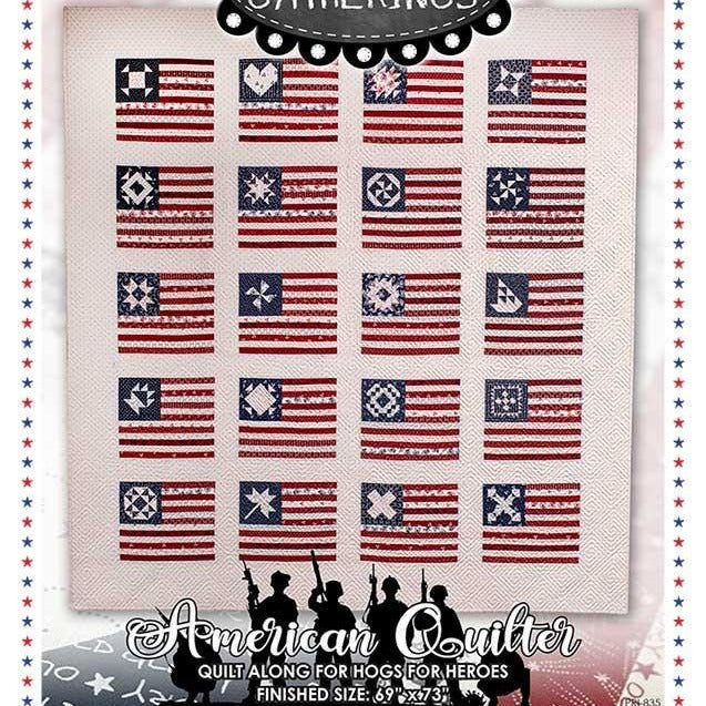 American Quilter Quilt Pattern, Primitive Gatherings PRI835, FQ Friendly Patriotic American Flags Sampler Throw Quilt Pattern