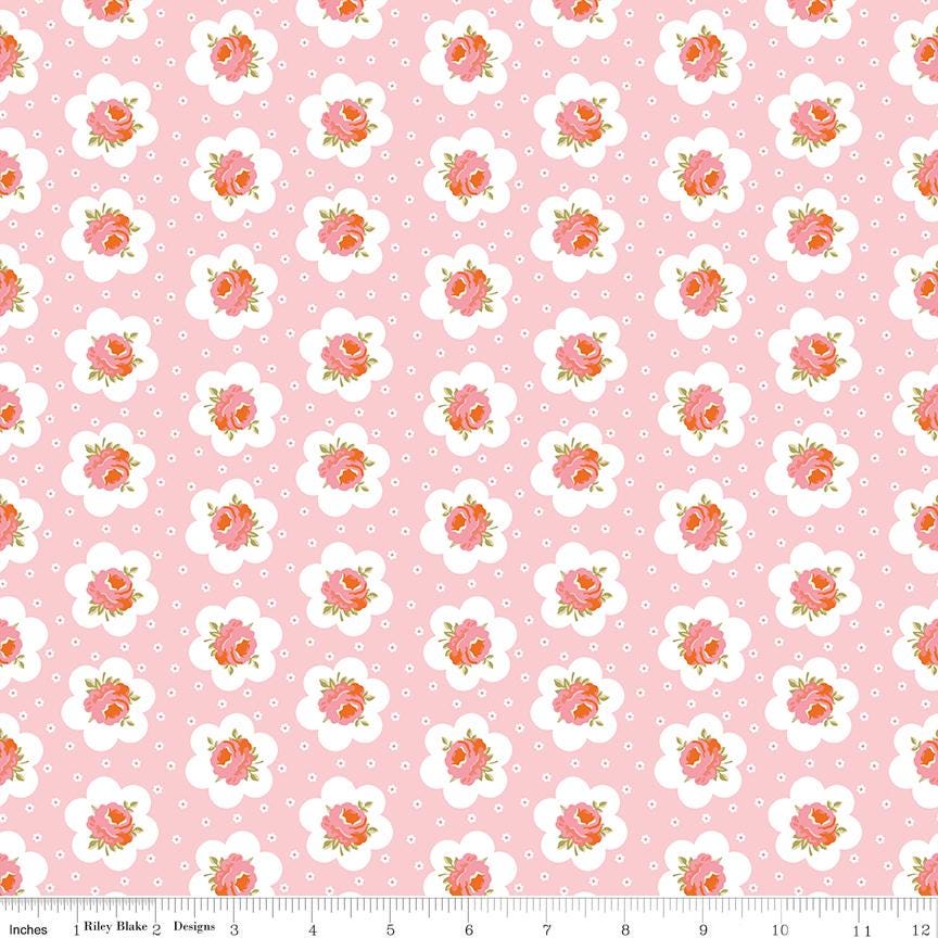 Peach Cobbler 10" Stacker, Riley Blake 10-17420-42, 10" Precut Pink Orange Green Yellow Spring Floral Fabric Squares, Lily Ashbury