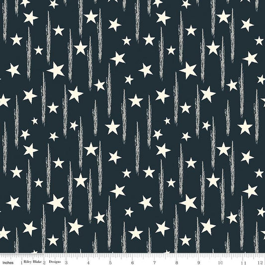 American Honor - Patriotic Stars Stripes on Navy Blue Fabric, Riley Blake C17094-NAVY, Patriotic Navy Blue Cotton Fabric, By the Yard
