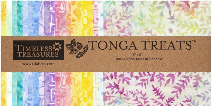 Tonga Blossom Batik 5" Squares, Timeless Treasures Treat-Mini42 Blossom, 5" Precut Pink Blue Lavender Yellow Green Batik Charm Pack Squares