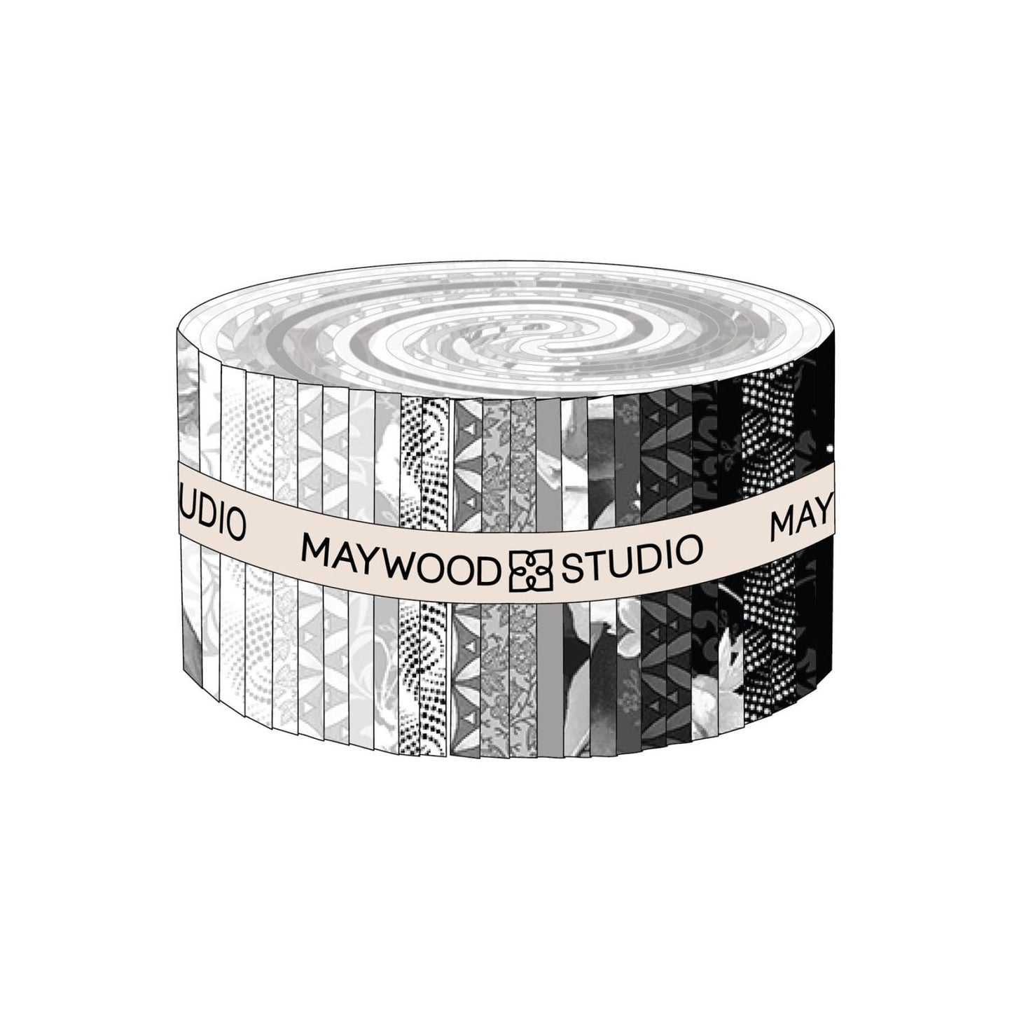 Moonlit Walk 2.5" Strips, Maywood Studio ST-MASMOON, 2.5" Precut Black Gray White Floral Fabric Strips, Floral Fabric Strip Roll
