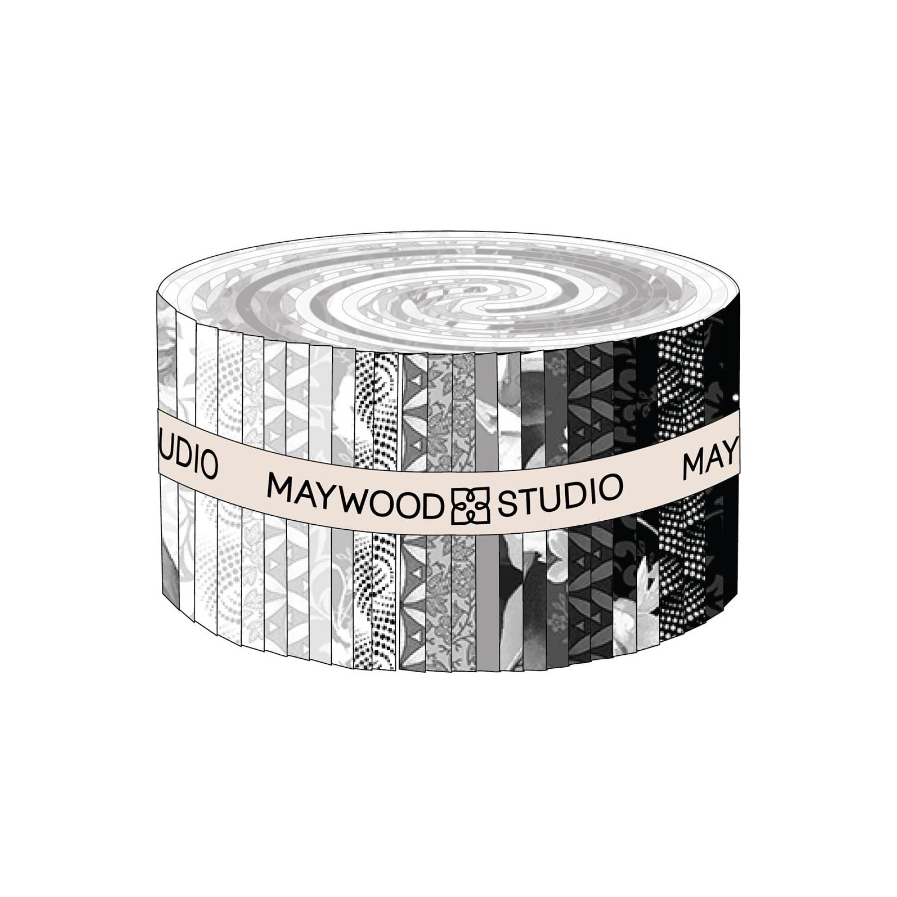 Moonlit Walk 2.5" Strips, Maywood Studio ST-MASMOON, 2.5" Precut Black Gray White Floral Fabric Strips, Floral Fabric Strip Roll